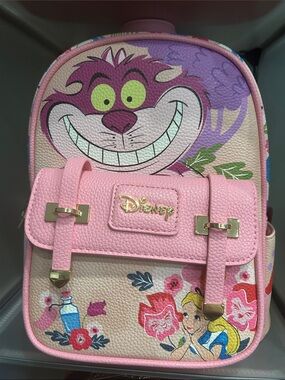 Disney Pink Cheshire Cat & Alice Mini Kids Backpack with Gold Accents